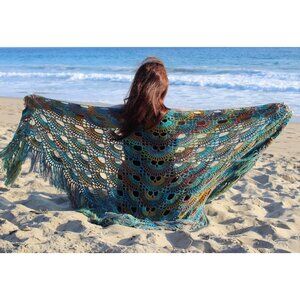 Handmade Oversized Crochet Shawl Wrap with Tassels Malibu Beach Boho The Lagoon